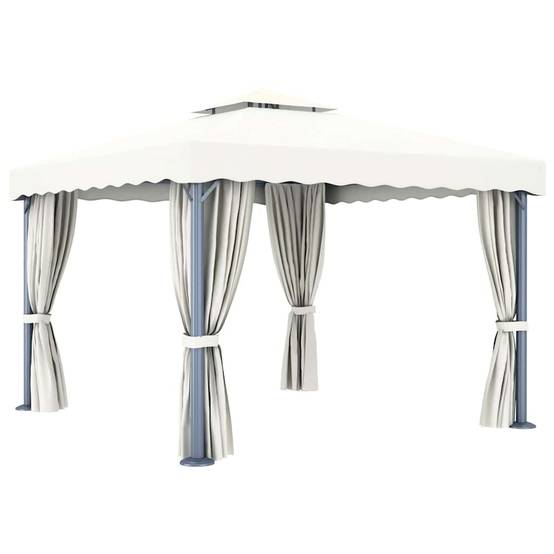 Tonnelle Aluminium avec Rideaux Moustiquaires et Guirlande Solaire LED pour Jardin Crème 3x3 m – ComfortXL Outdoor Living - Image 4