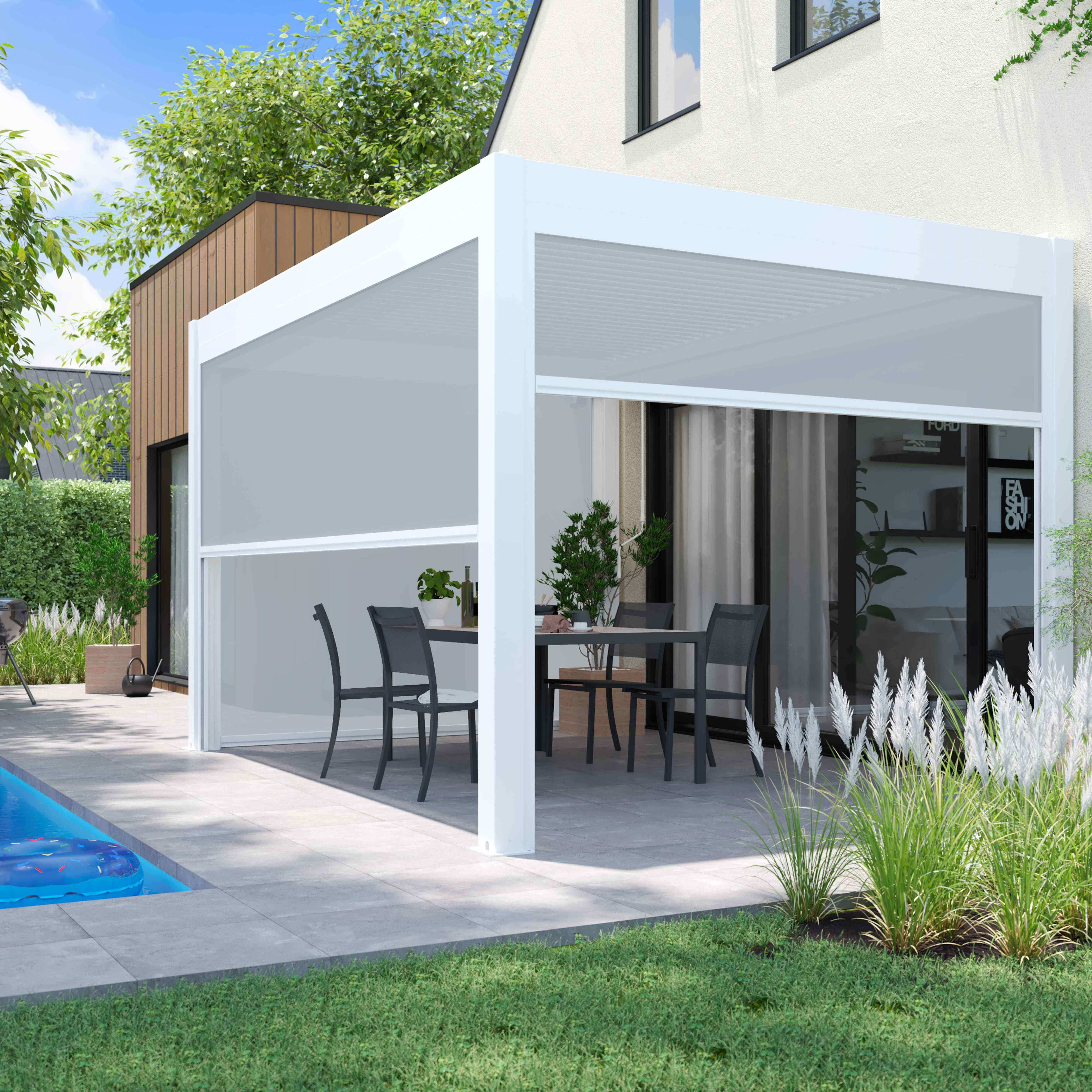Oviala - Pergola bioclimatique 3 x 4 m autoportée avec 3 stores blanc Athenes - Oviala - Imagen 3