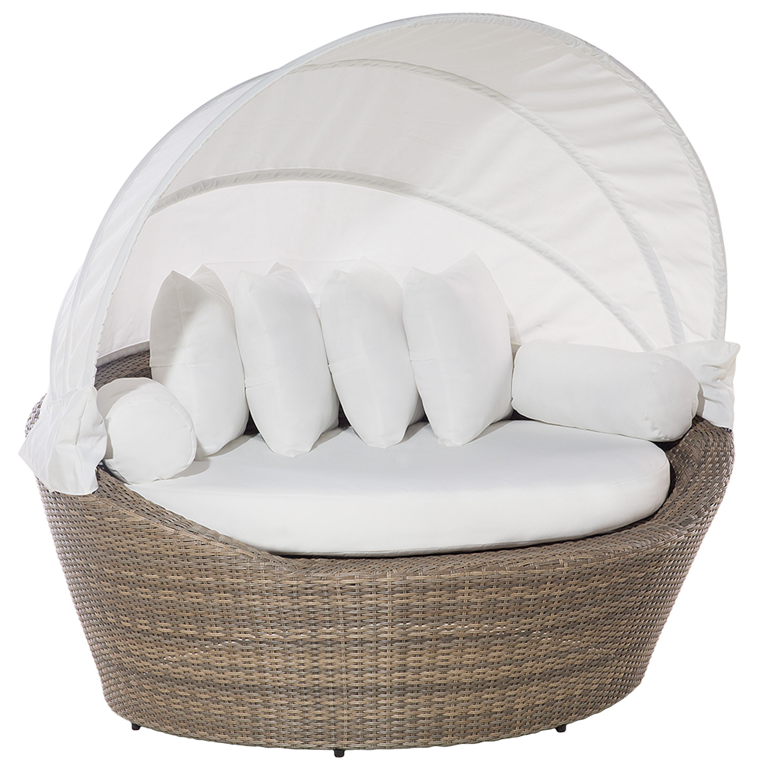Beliani - Lit de Jardin en Rotin Marron et Coussins Blancs Pare-Soleil Intégré Confortable Pratique et Élégant pour Extérieur au Design Moderne Beliani - Imagen 1