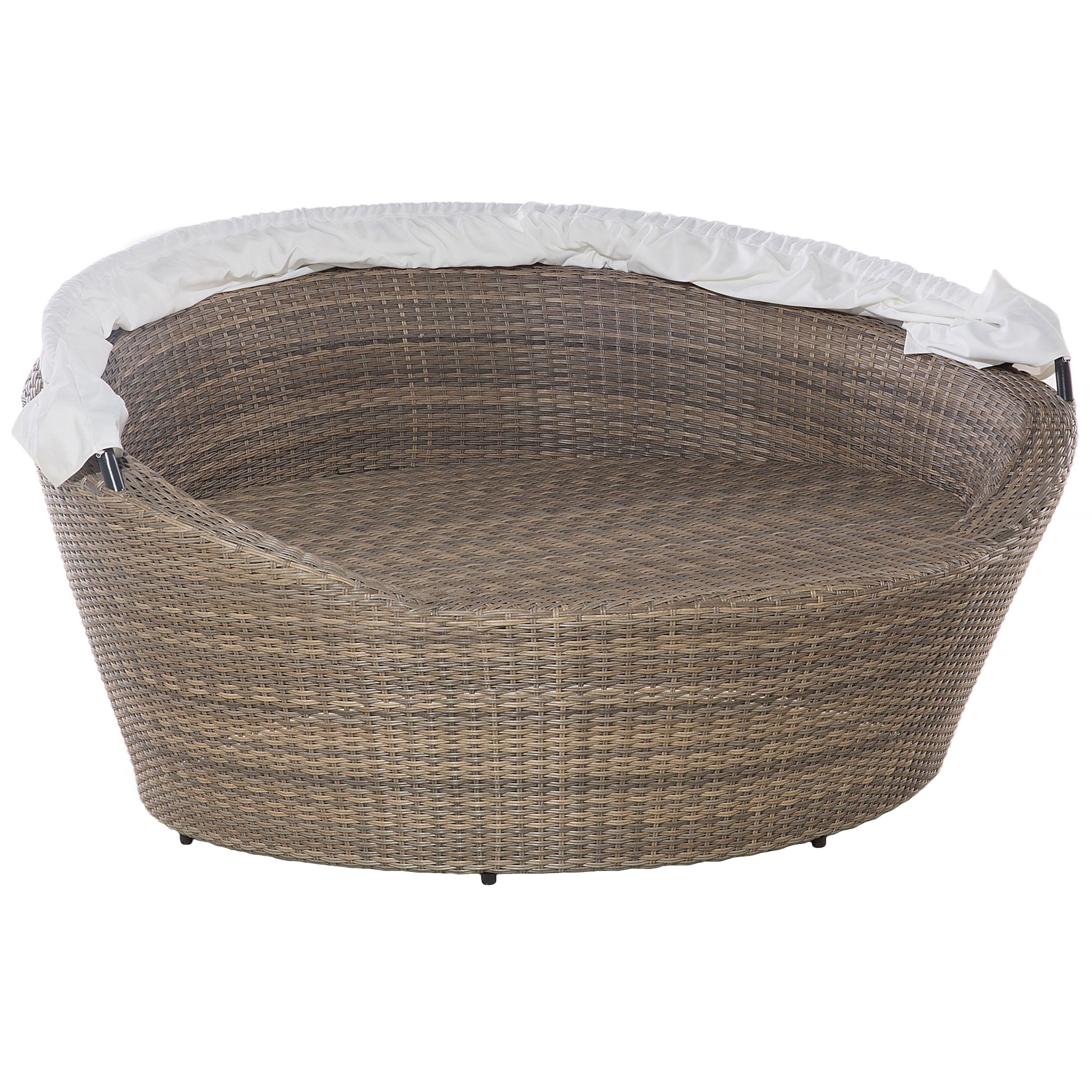 Beliani - Lit de Jardin en Rotin Marron et Coussins Blancs Pare-Soleil Intégré Confortable Pratique et Élégant pour Extérieur au Design Moderne Beliani - Imagen 5
