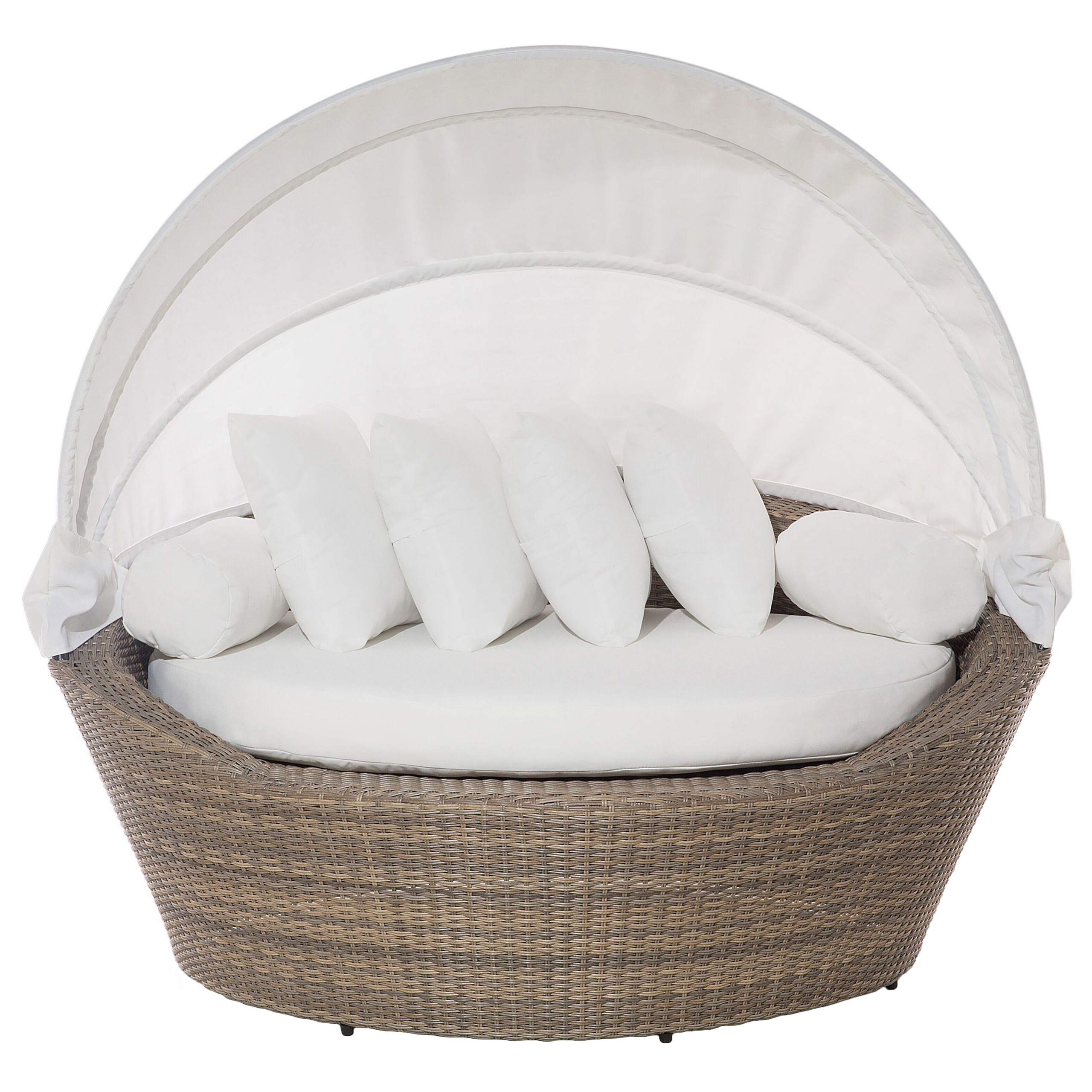Beliani - Lit de Jardin en Rotin Marron et Coussins Blancs Pare-Soleil Intégré Confortable Pratique et Élégant pour Extérieur au Design Moderne Beliani - Imagen 4