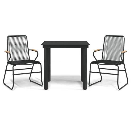 Salon de Jardin 2P Rotin PVC Accoudoirs Bois pour Balcon Noir – ComfortXL Outdoor Living - Image 2