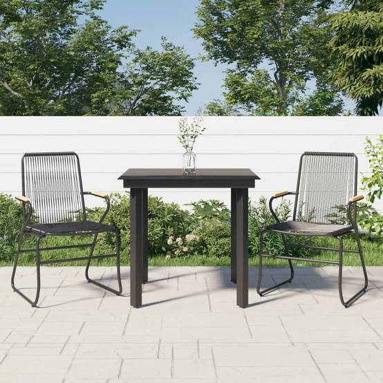 Salon de Jardin 2P Rotin PVC Accoudoirs Bois pour Balcon Noir – ComfortXL Outdoor Living - Image 1