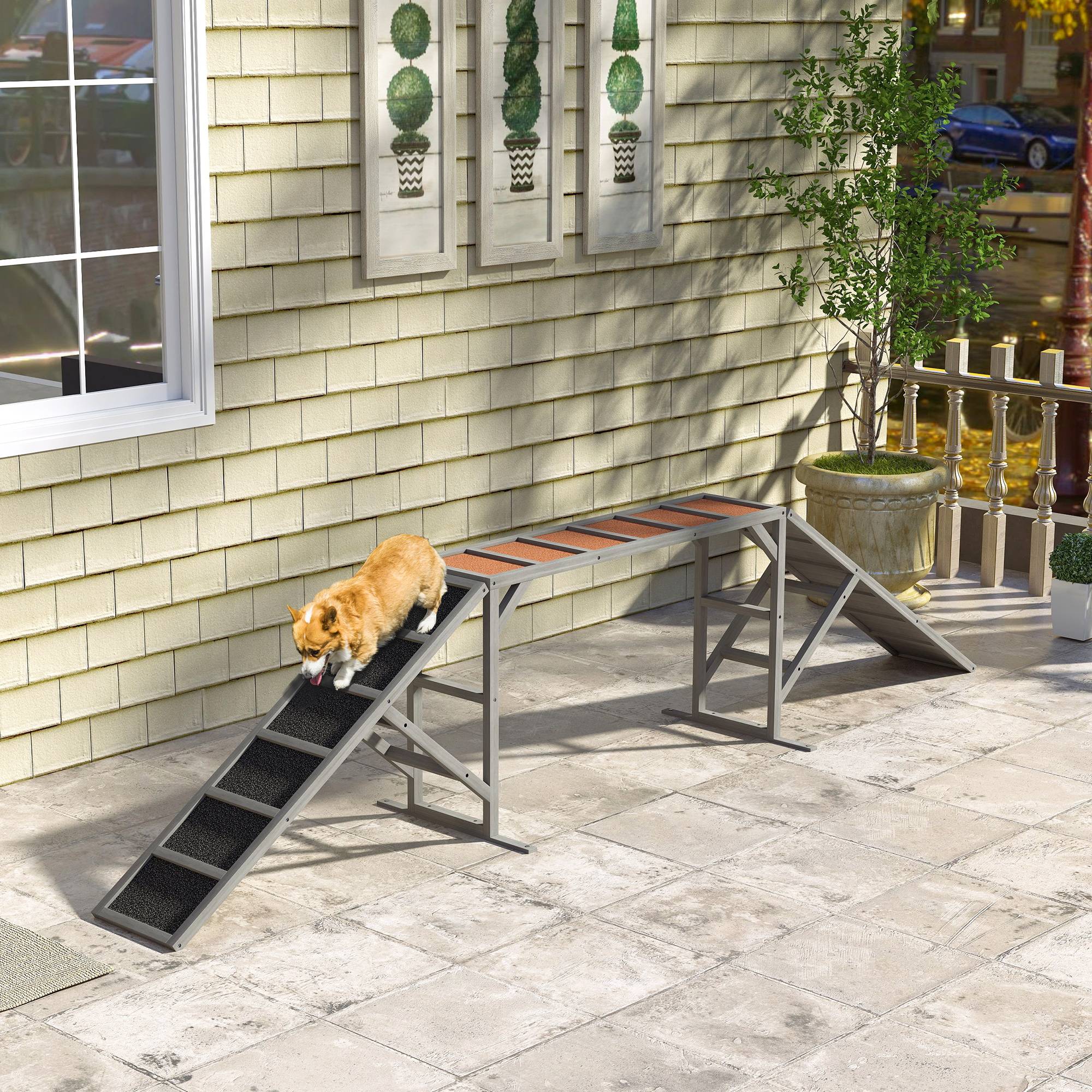 Rampe d'agilité pour chien bois de sapin gris 335 x 55 x 60 cm - PANGIVO - Image 4