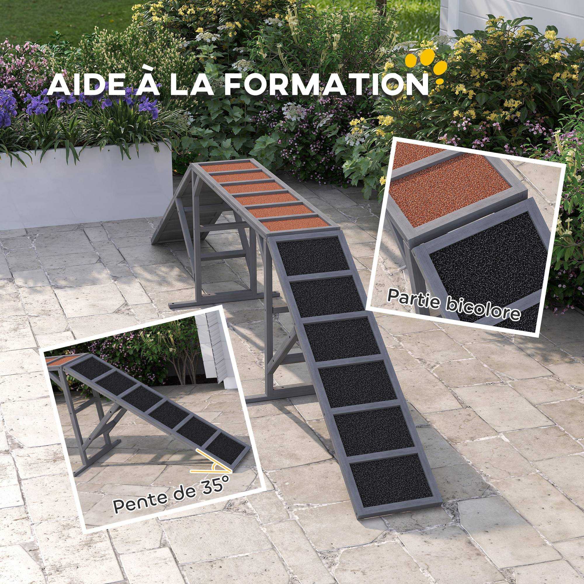 Rampe d'agilité pour chien bois de sapin gris 335 x 55 x 60 cm - PANGIVO - Image 7