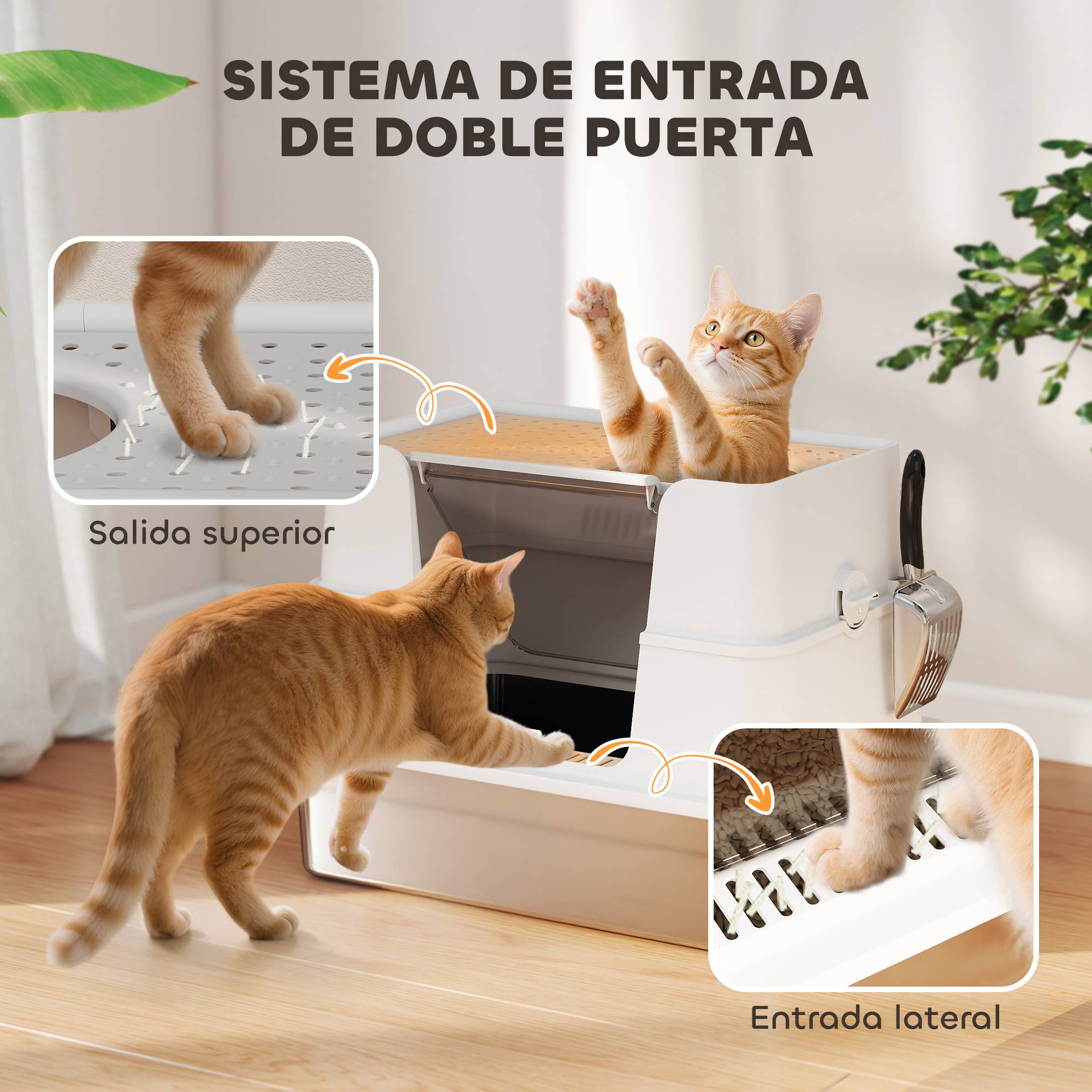 Litière chat acier inoxydable XL couvercle rabattable côtés hauts pelle antifuite gris clair - Image 9