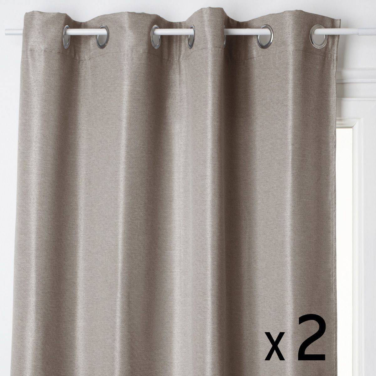 Lot de 2 Rideaux à  œillets Occultant Beige Lin 140 x 260 cm - Image 1