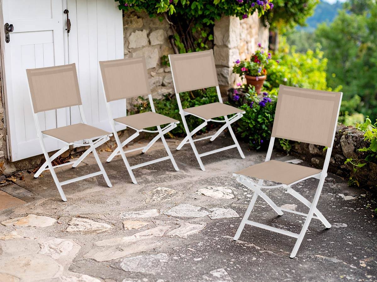 Hesperide - Lot de 4 chaises de jardin en aluminium pliables Lin et Blanc Essentia - Hespéride - Imagen 2