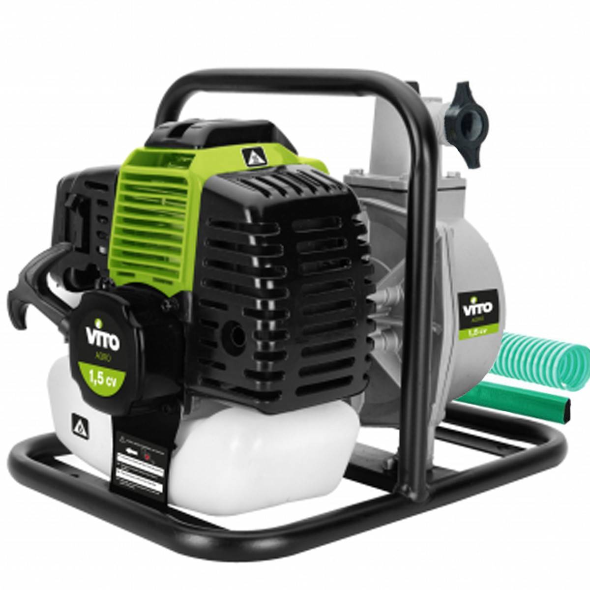 Pompe à eau thermique 43 cm3 Raccords 50mm Débit 6500 L/h Eaux usées Kit de10m Tuyaux inclus VITO - Imagen 3