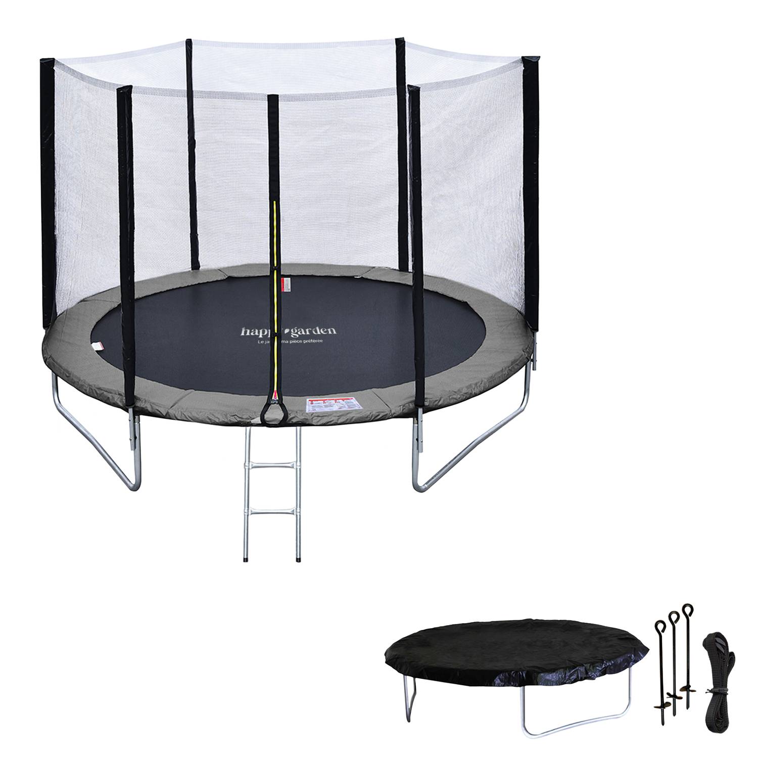 Happy Garden - Pack Premium Trampoline 180cm réversible rose / gris CAIRNS + filet, échelle, bâche et kit d'ancrage - HAPPY GARDEN - Imagen 2