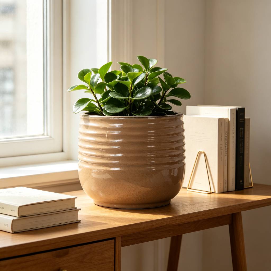ComfortXL - Pot de fleurs en céramique intérieur balcon drainage respirant Ø 26,2 cm brun clair - ComfortXL Outdoor Living - Image 1