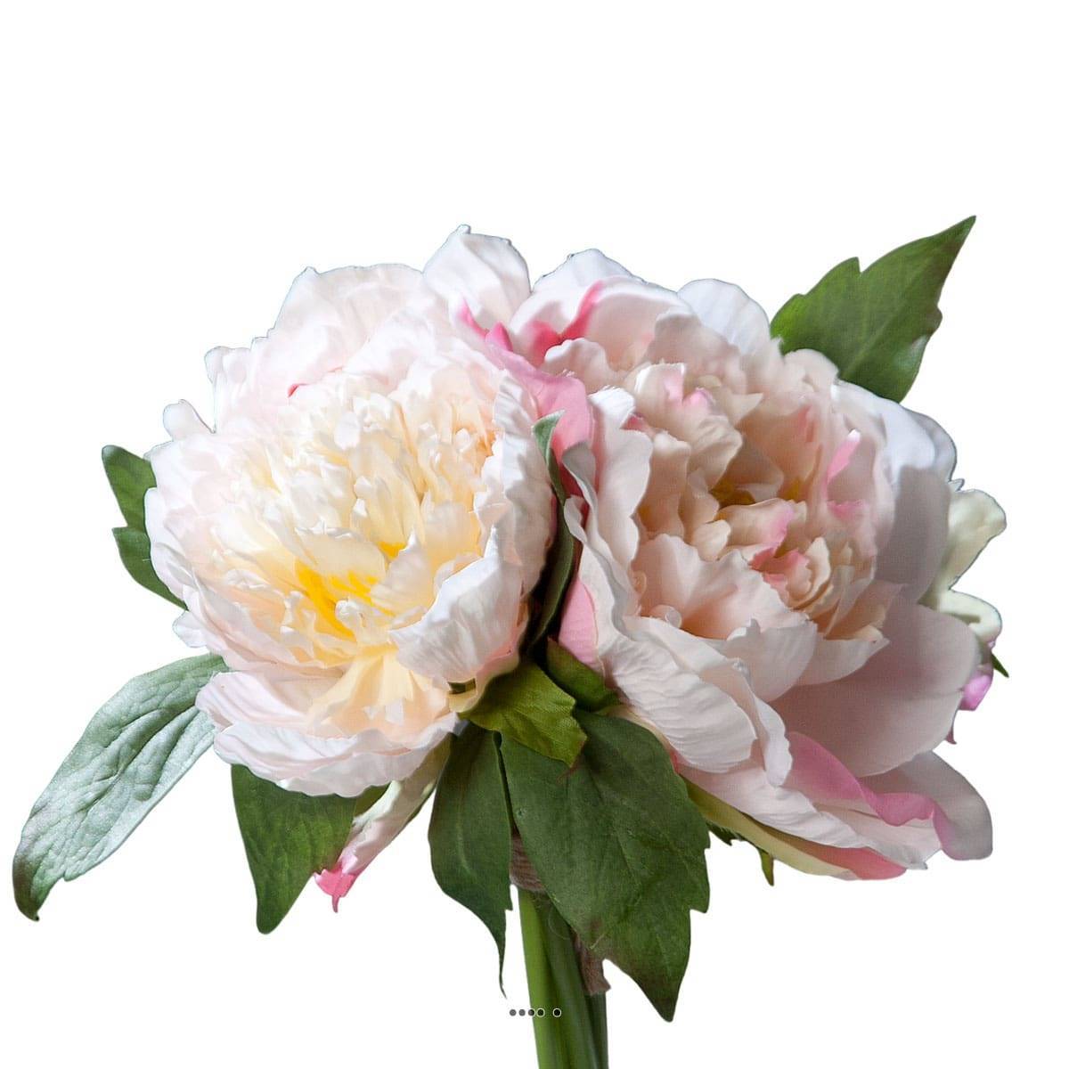 Bouquet de 3 Pivoines Rose epanouies artificielles Corde et feuillage H 26 cm - couleur: Rose-crème - Image 2
