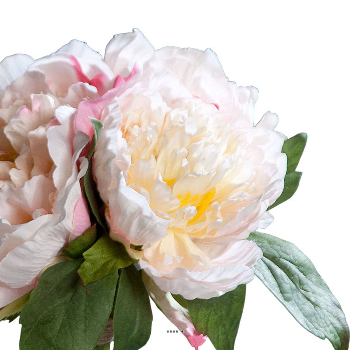 Bouquet de 3 Pivoines Rose epanouies artificielles Corde et feuillage H 26 cm - couleur: Rose-crème - Image 3