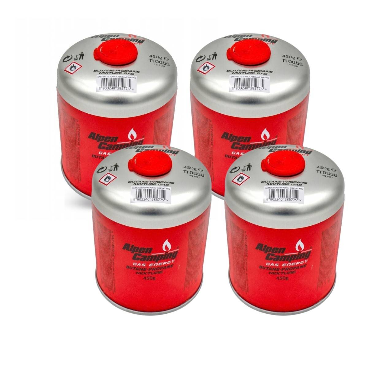 Pack 4 Cartouches de gaz 450g Butane propane Valve 7/16 EN417 Réchaud Brûleur Lampe Grill Alpen Camping - Image 1