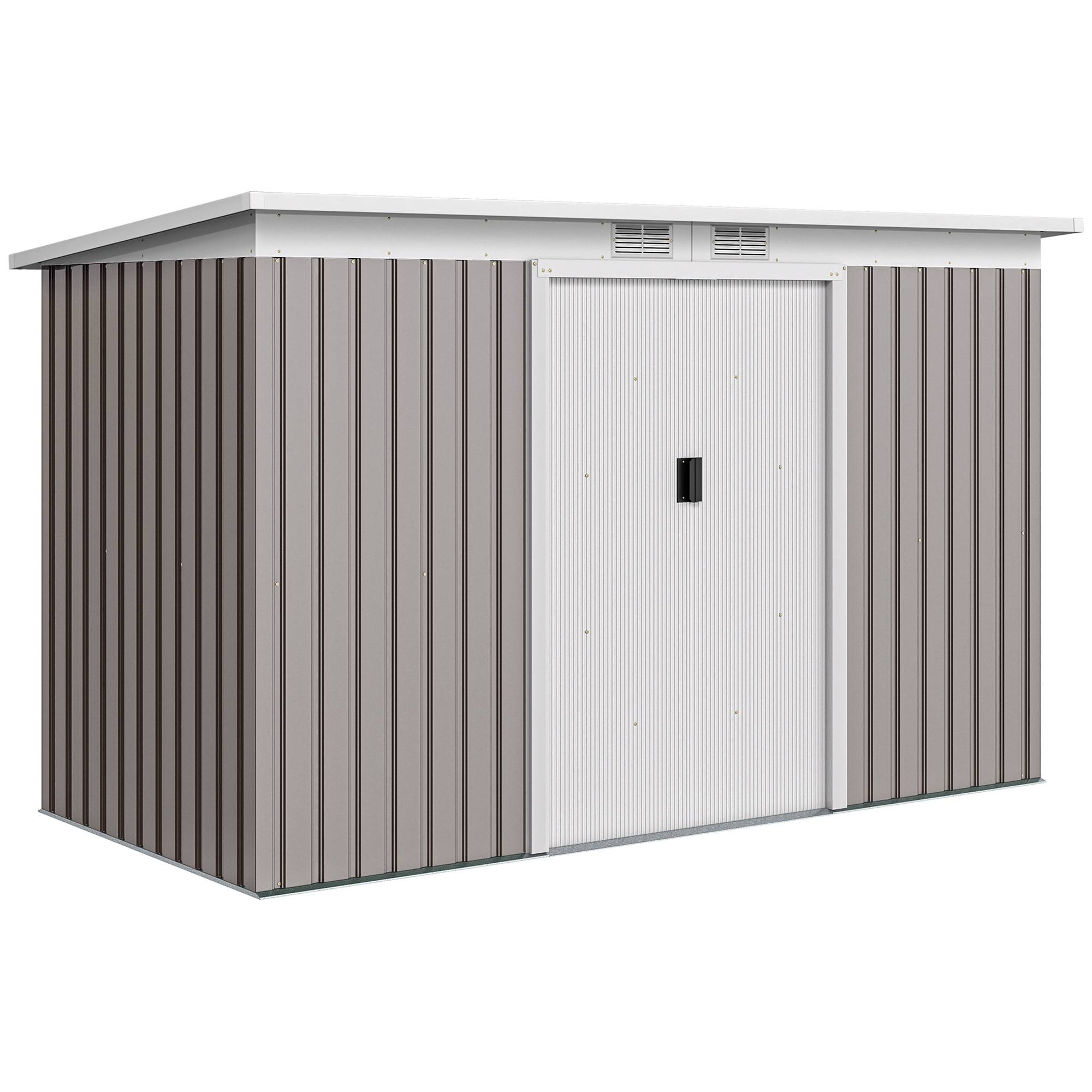Abri de jardin acier galvanisé 3,6 m² 280x130x172 cm avec kit fondation porte coulissante gris clair