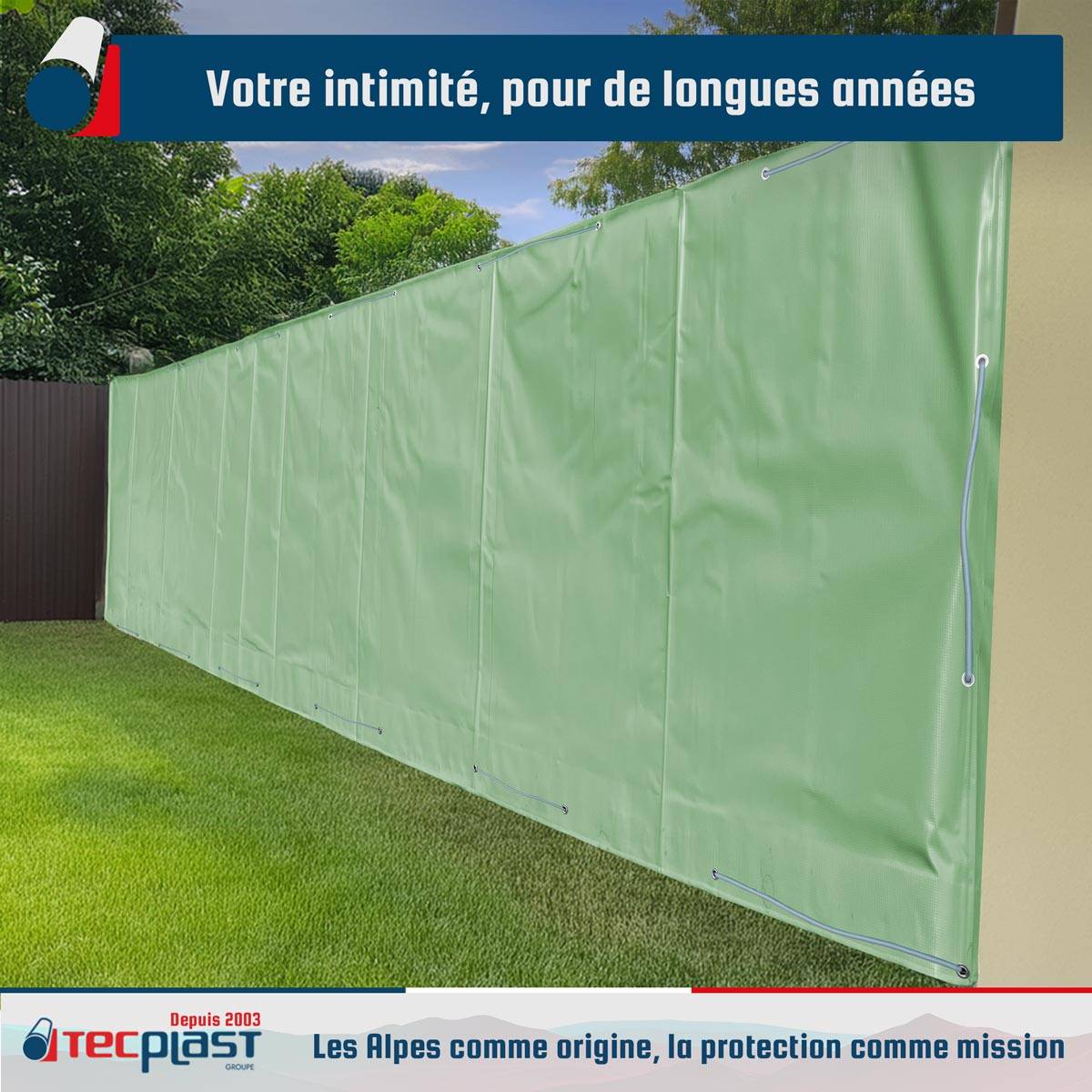 Bâche Brise Vue Vert Sauge 2,5x3,5 m LP506BV - Garantie 5 ans - Brise vent occultant en PVC - Pare vue jardin TECPLAST - Image 2