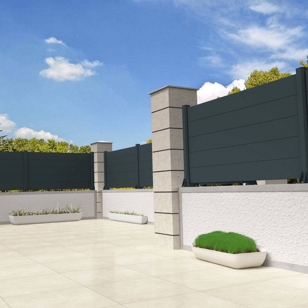 Intersun - Clôture ranch panneau plein 3 lames L 1911 x H 515 mm (Gris Anthracite) - INTERSUN - Imagen 2