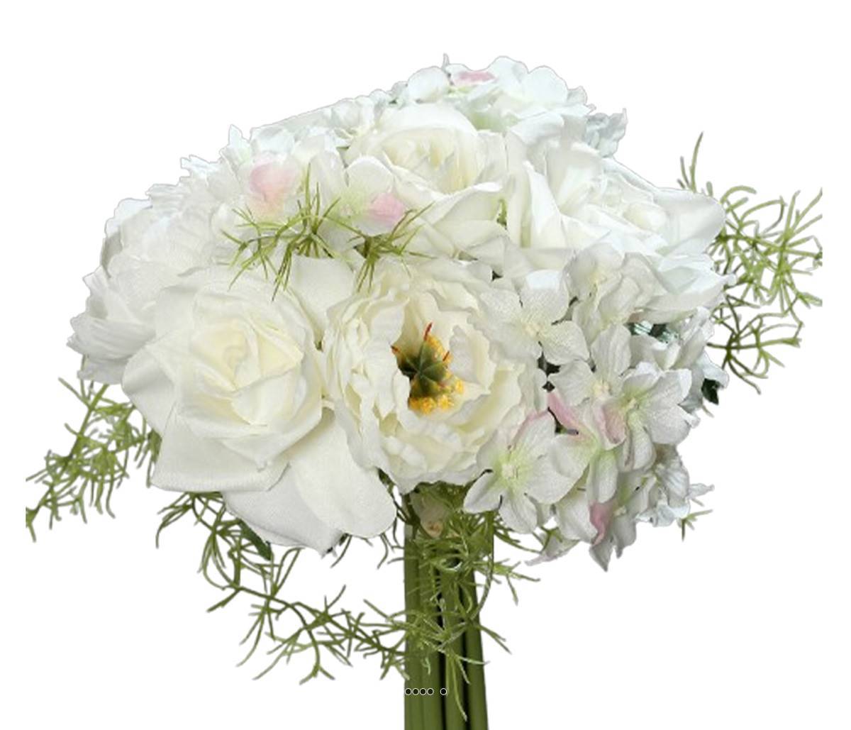 Artificielles - Bouquet de Roses et Hortensias artificielles 9 têtes D20 cm Crème - couleur: Crème - Imagen 1