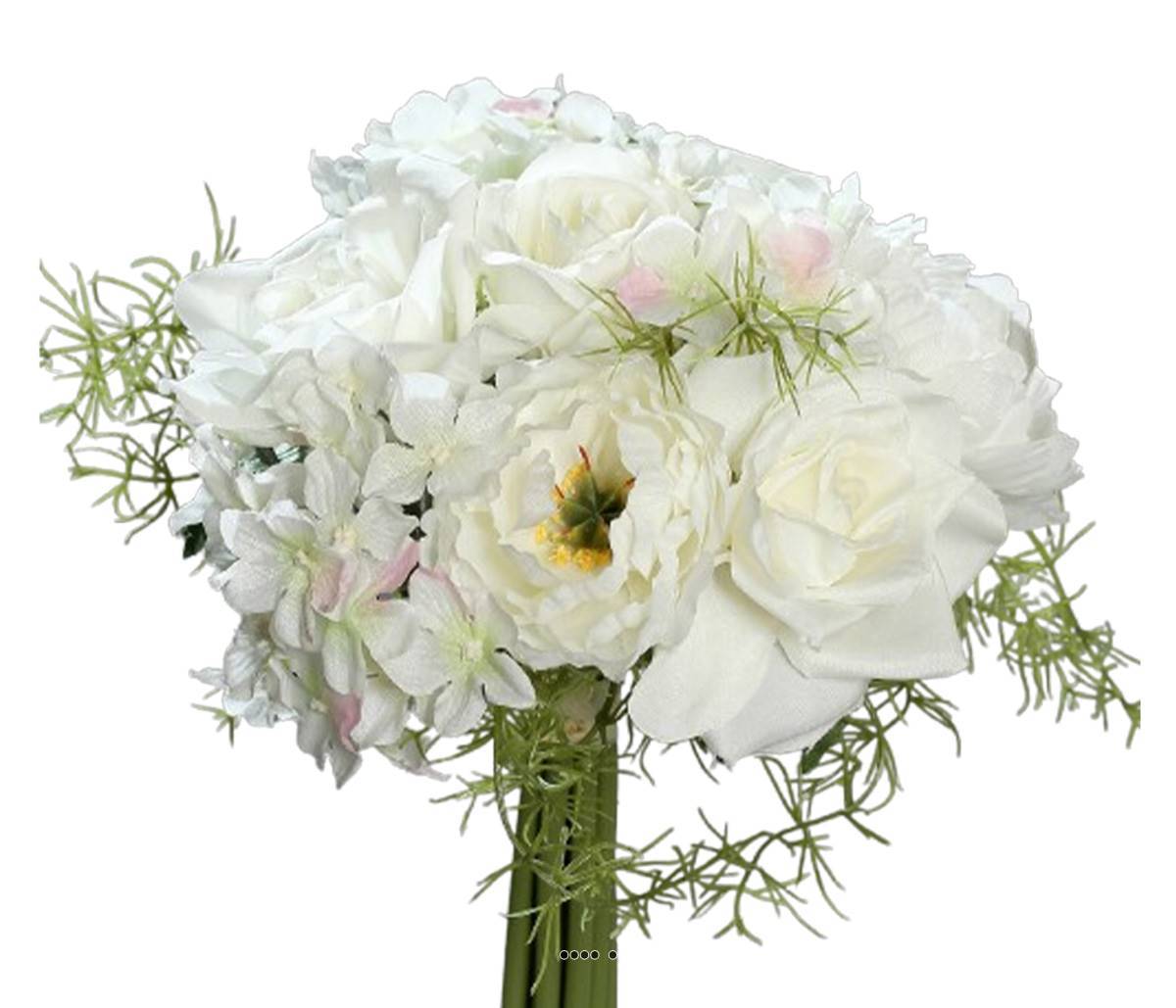 Artificielles - Bouquet de Roses et Hortensias artificielles 9 têtes D20 cm Crème - couleur: Crème - Imagen 2
