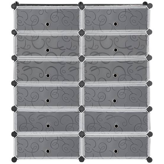 Étagère à chaussures, 12 boîtes de rangement pour 24 paires de chaussures, en plastique, noir et blanc - Image 2