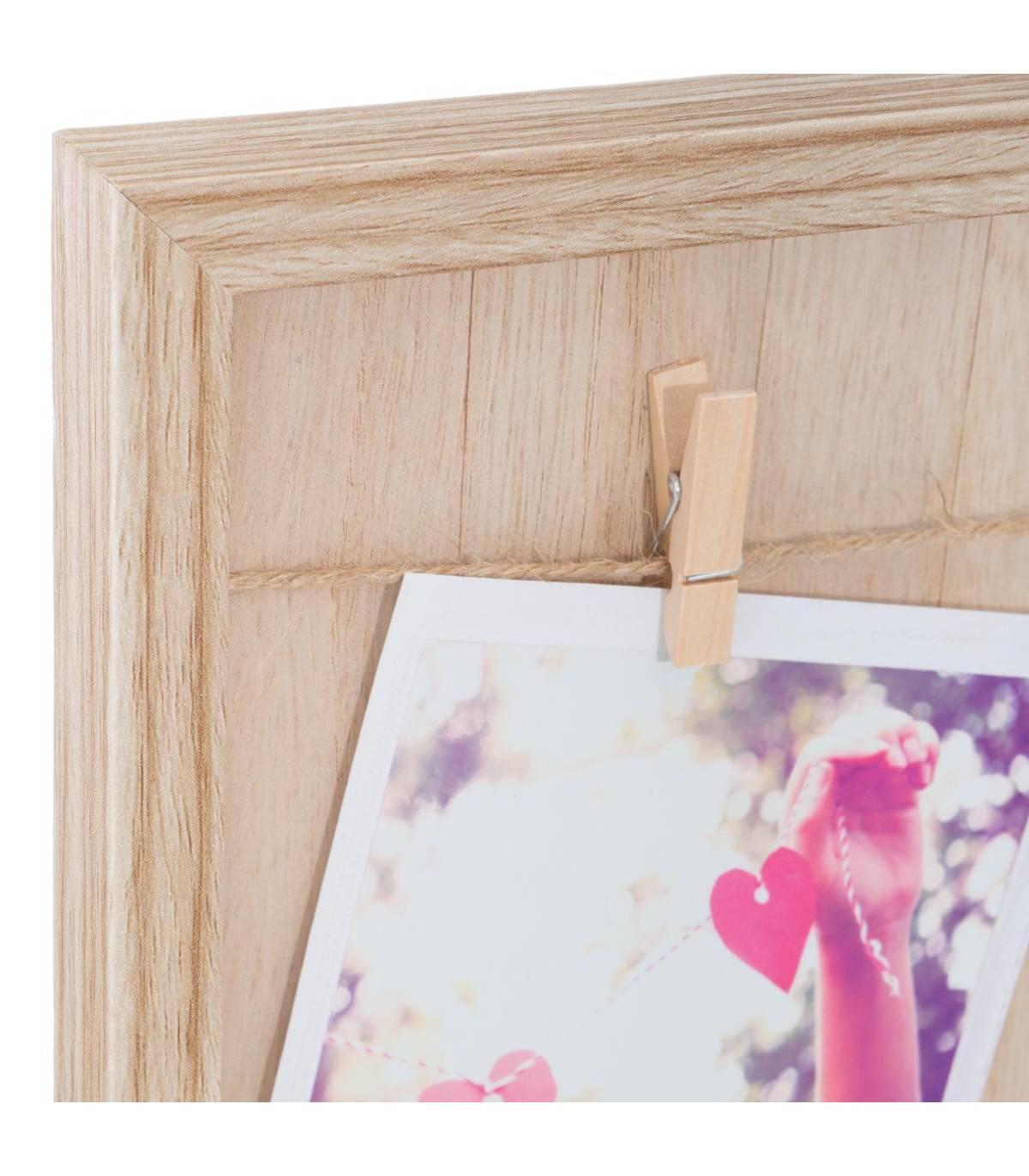 Porte Photos mural en Bois avec suspension cordes et pinces 48 x 48 cm - Imagen 2