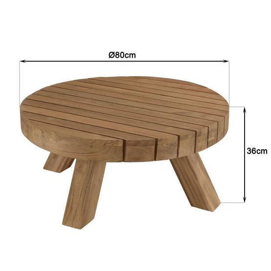 KALLY - Table basse jardin ronde 80cm bois teck recyclé naturelle - Image 7