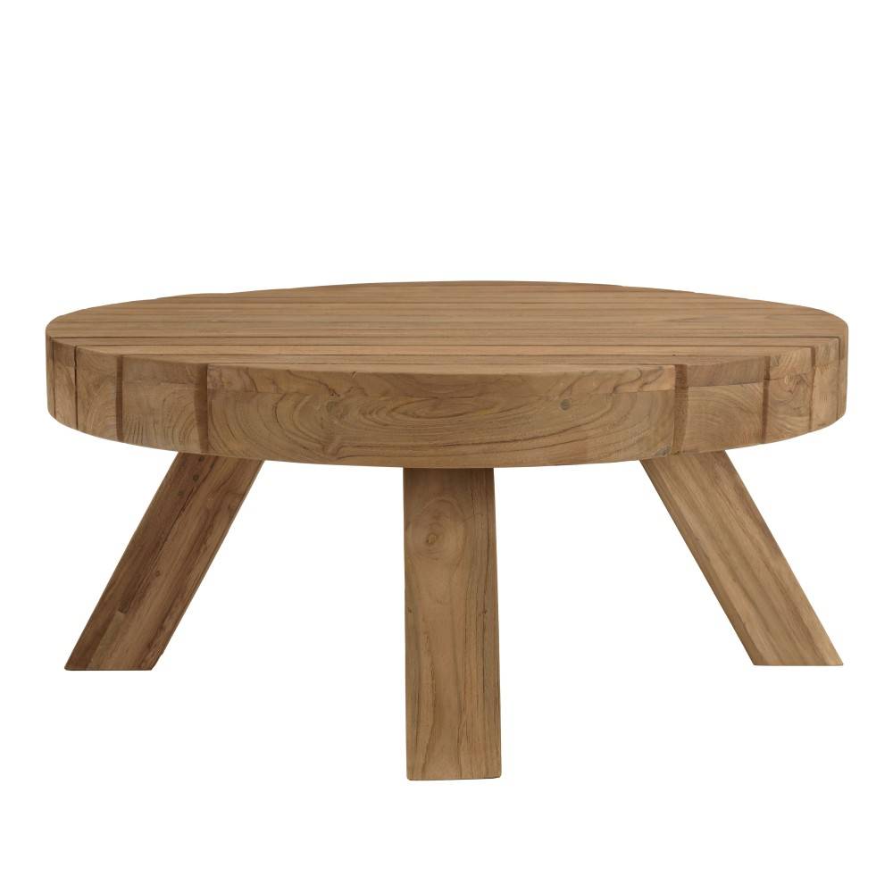 KALLY - Table basse jardin ronde 80cm bois teck recyclé naturelle - Image 6