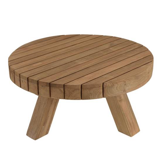 KALLY - Table basse jardin ronde 80cm bois teck recyclé naturelle - Image 4