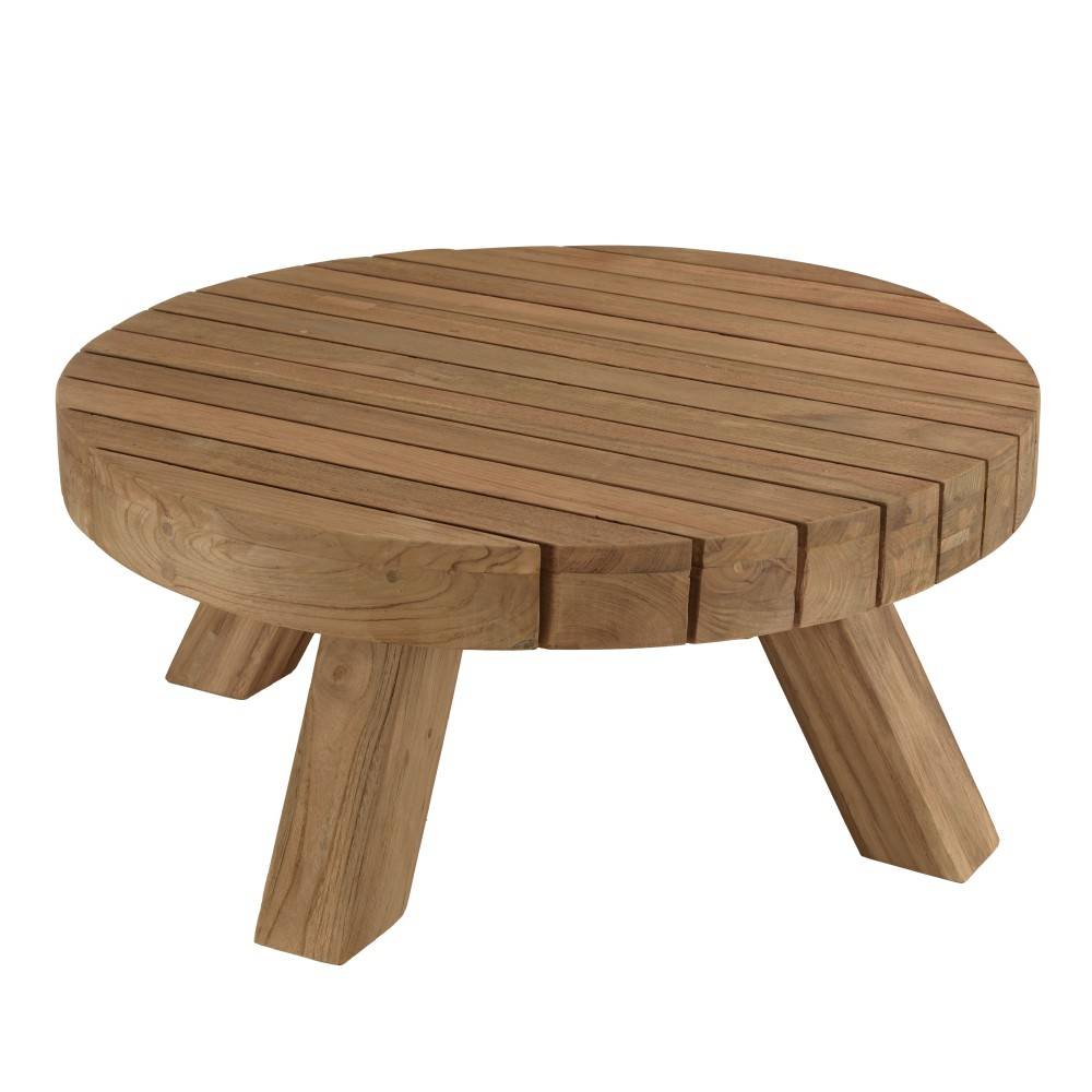 KALLY - Table basse jardin ronde 80cm bois teck recyclé naturelle - Image 1