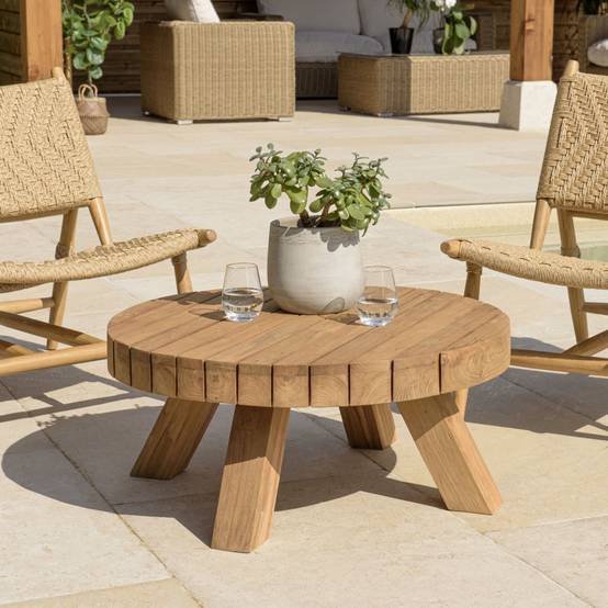 KALLY - Table basse jardin ronde 80cm bois teck recyclé naturelle - Image 2