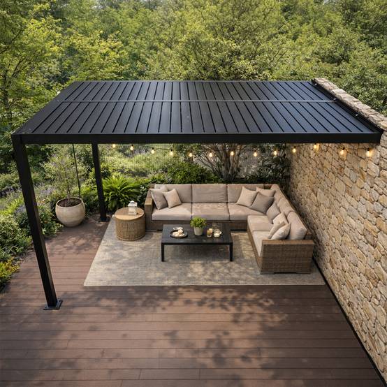 Pergola bioclimatique 4x3m adossée en aluminium noir SIFNOS - Image 5