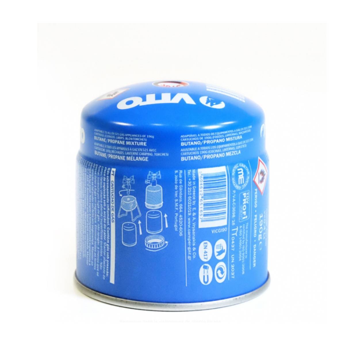 Cartouche gaz 190g butane perçable avec système sécurité stop-gaz  VITO - Imagen 1