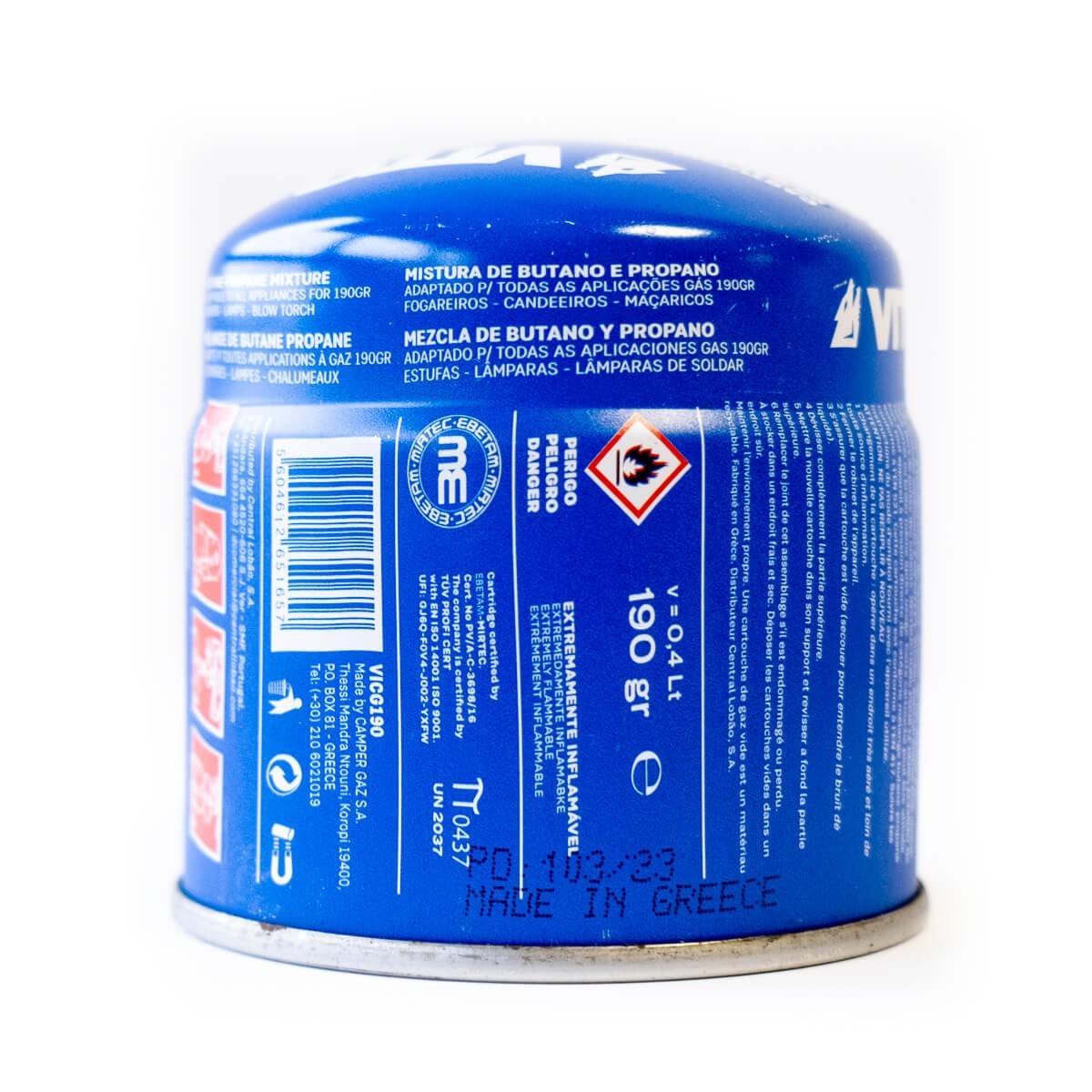Cartouche gaz 190g butane perçable avec système sécurité stop-gaz VITO - Image 3