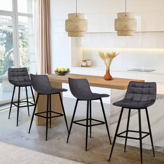 Lot de 4 tabourets de bar MADY en velours gris foncé - Image 1