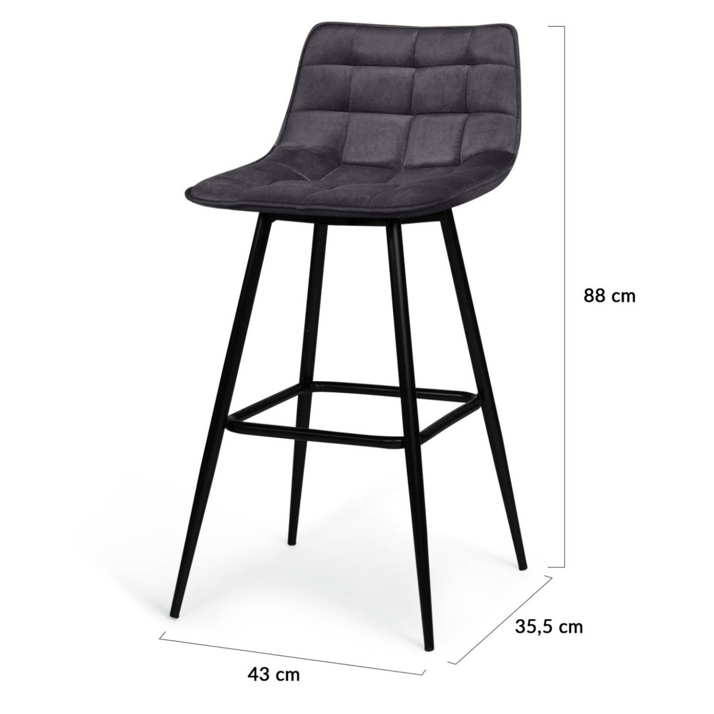 Lot de 4 tabourets de bar MADY en velours gris foncé - Image 6