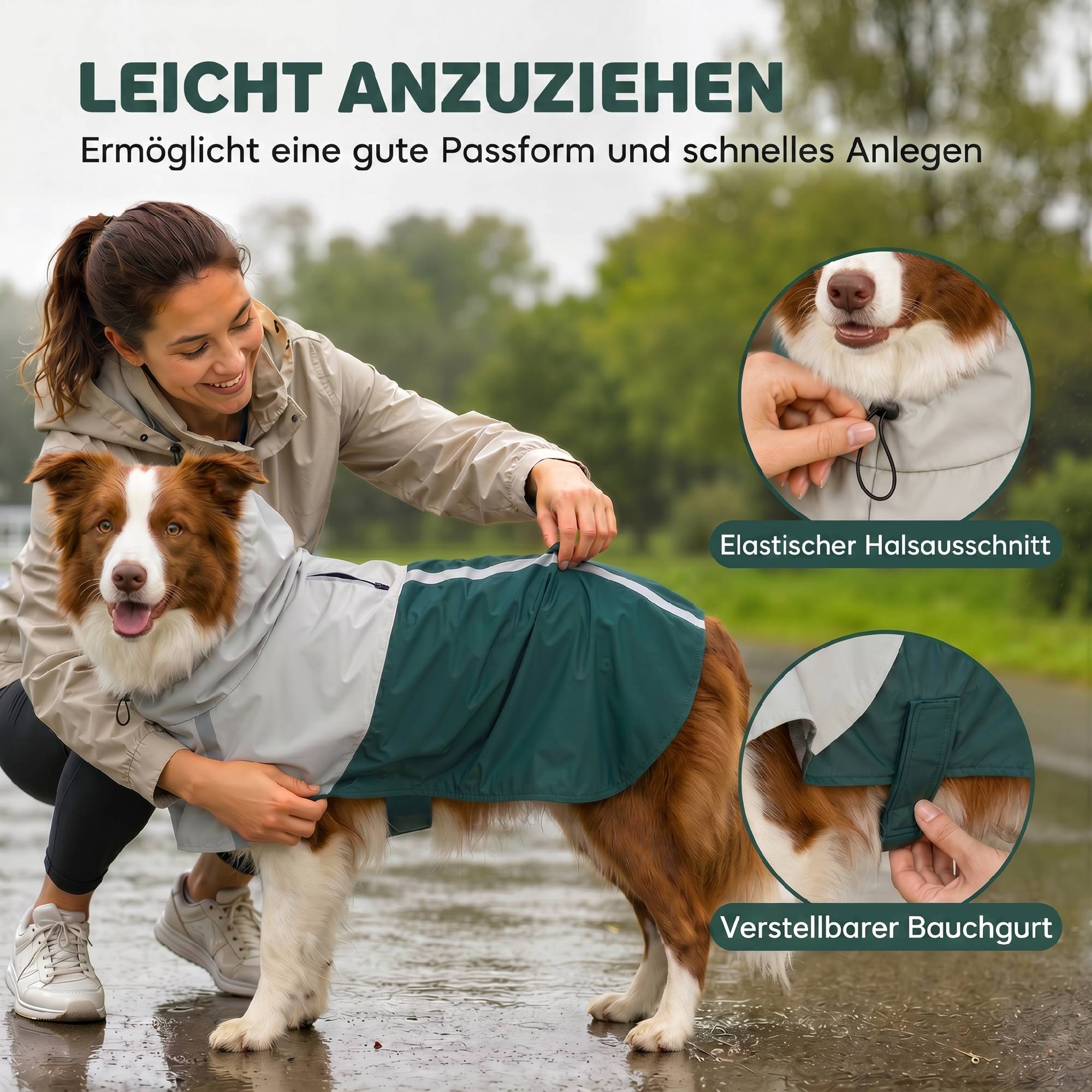 ComfortXL - Manteau imperméable chien simili cuir vert taille moyenne 45–50 cm réfléchissant pour promenades sous la pluie - Image 6