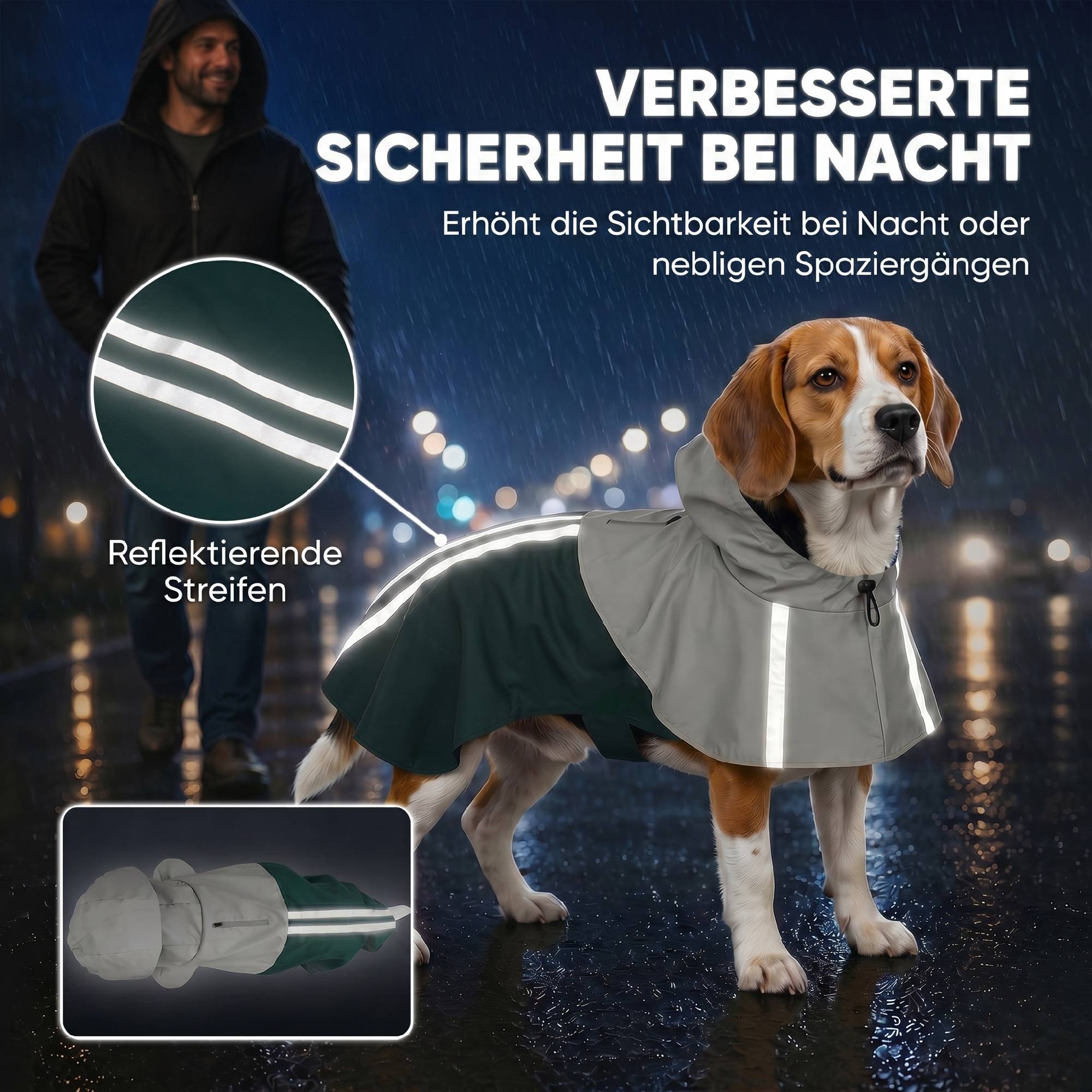 ComfortXL - Manteau imperméable chien simili cuir vert taille moyenne 45–50 cm réfléchissant pour promenades sous la pluie - Image 5