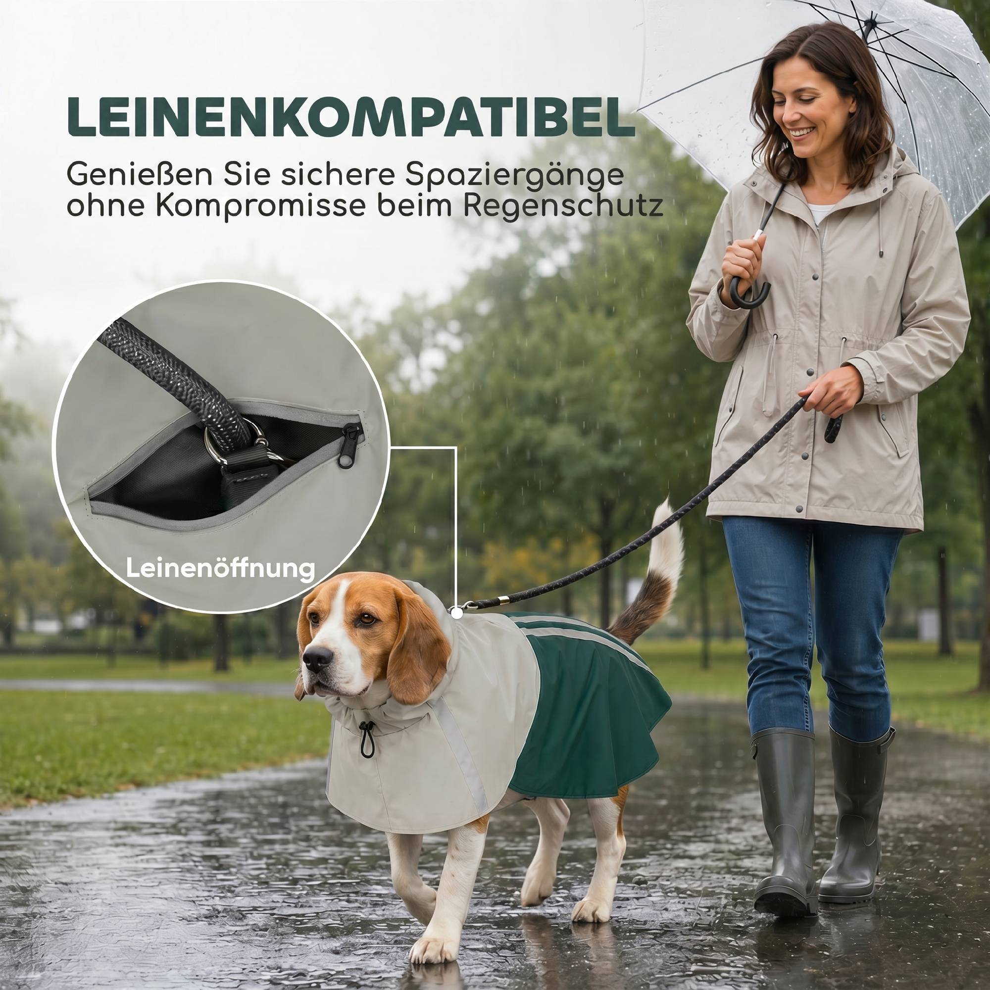 ComfortXL - Manteau imperméable chien simili cuir vert taille moyenne 45–50 cm réfléchissant pour promenades sous la pluie - Image 7