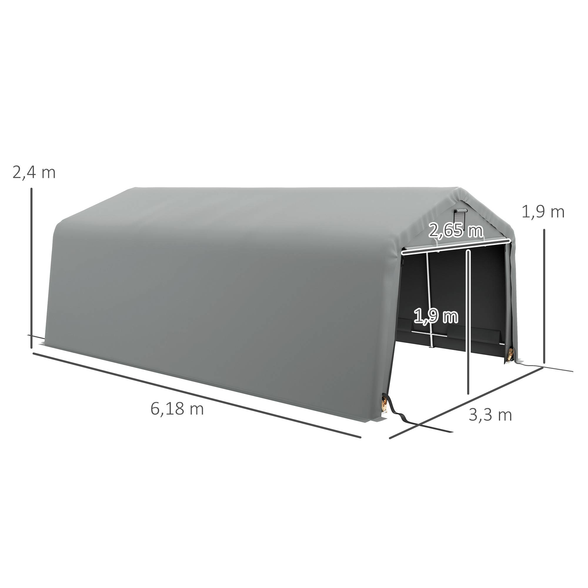 Abri de jardin ouvert acier gris 618 x 330 x 240 cm - PANGIVO - Image 5