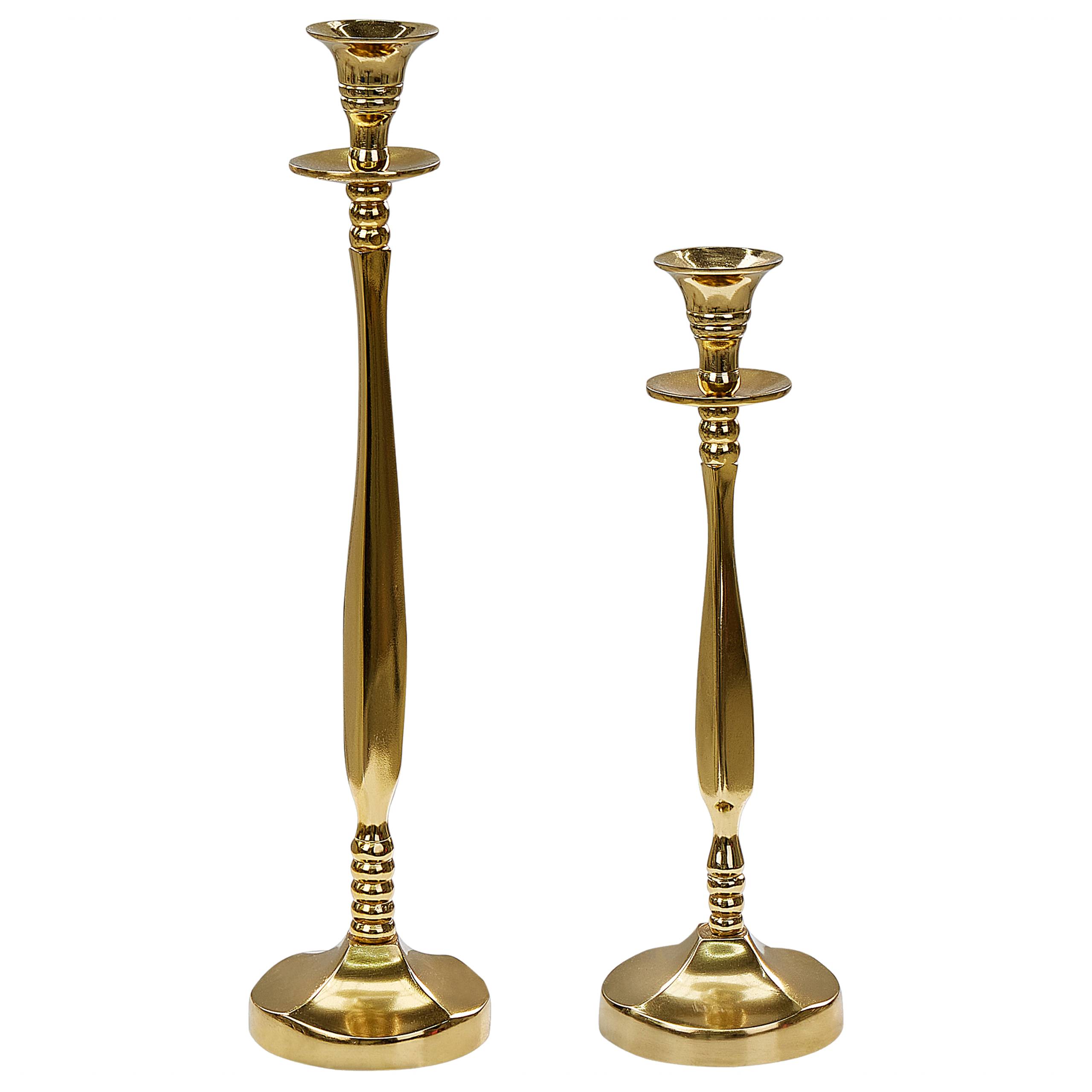 Beliani - Lot de 2 Bougeoirs en Finition Brillante Aluminium Doré 31/36 cm Robuste Léger Bougies Parfaites pour la Chambre et le Salon Eclairage Doux - Imagen 1