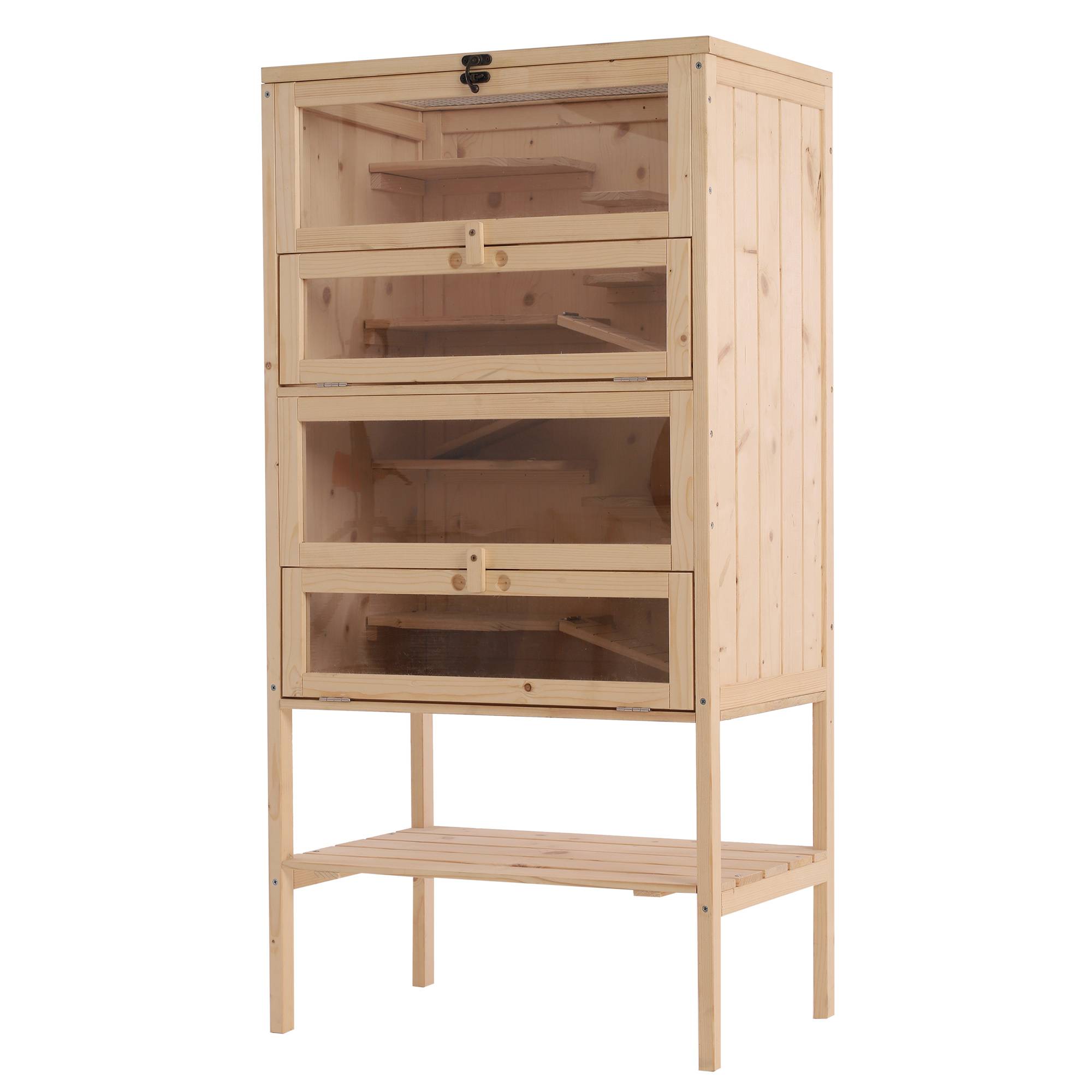 Cage rongeurs bois massif pour hamsters 5 niveaux toit ouvrant 60x40x120cm nature - ComfortXL Outdoor Living - Image 2