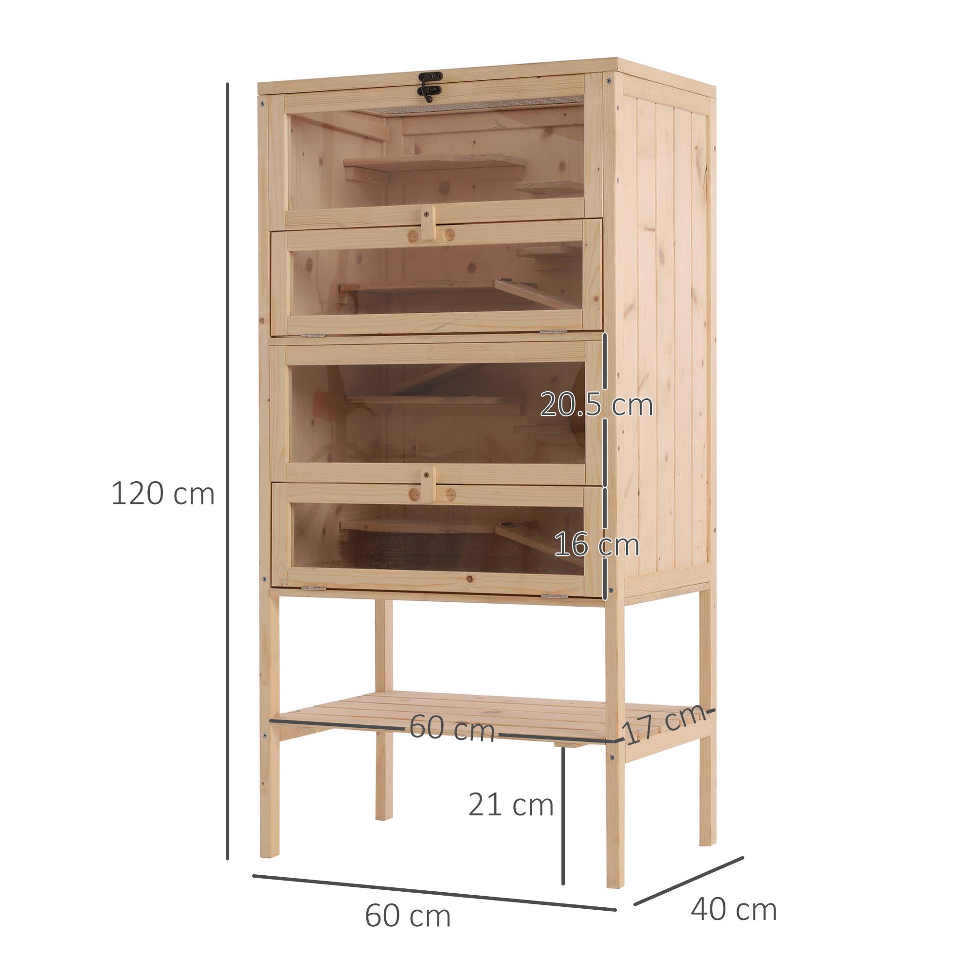 Cage rongeurs bois massif pour hamsters 5 niveaux toit ouvrant 60x40x120cm nature - ComfortXL Outdoor Living - Image 5