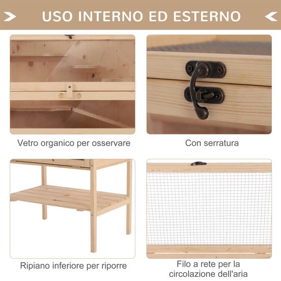 Cage rongeurs bois massif pour hamsters 5 niveaux toit ouvrant 60x40x120cm nature - ComfortXL Outdoor Living - Image 6