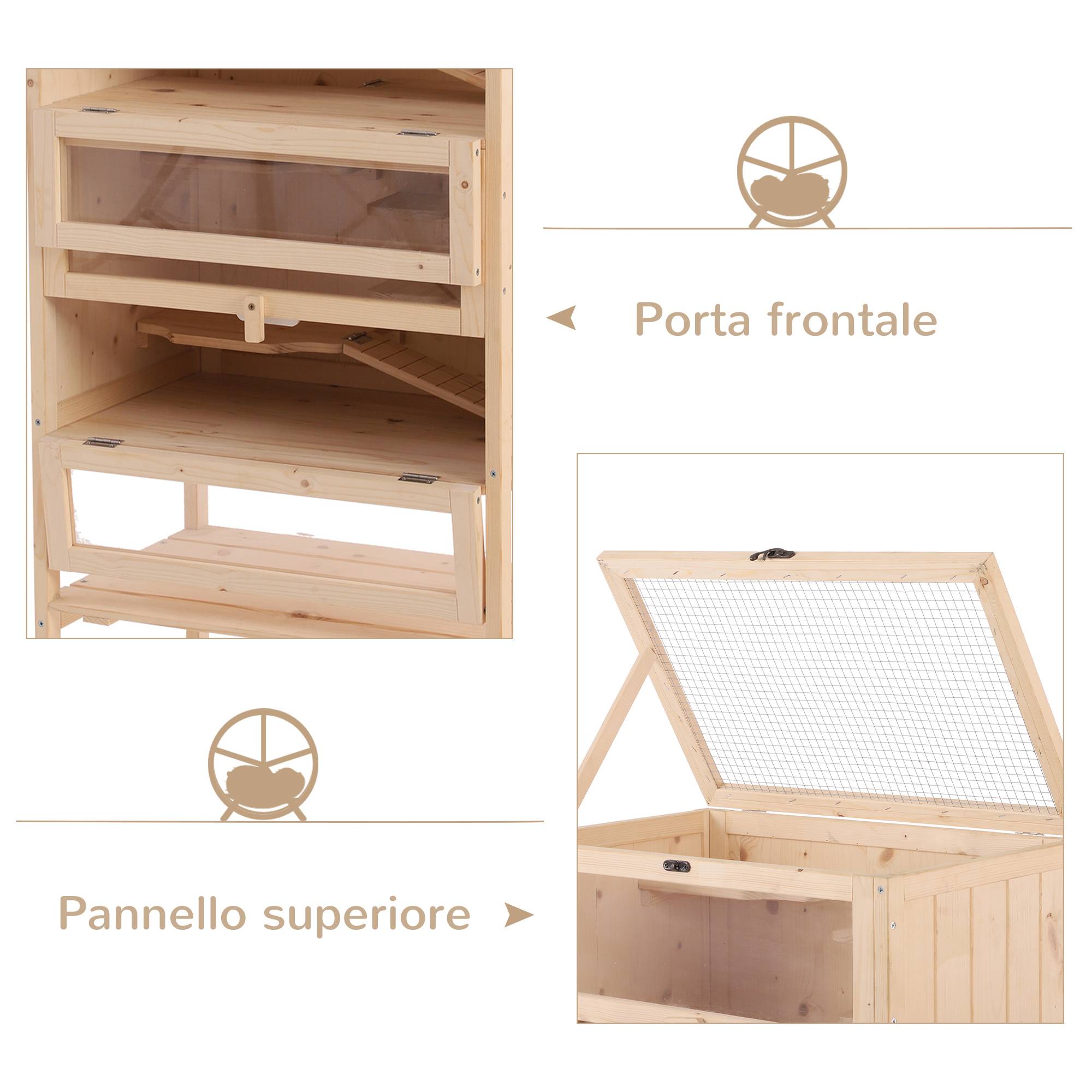 Cage rongeurs bois massif pour hamsters 5 niveaux toit ouvrant 60x40x120cm nature - ComfortXL Outdoor Living - Image 8