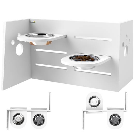Support double gamelle pour chien acier inoxydable blanc 63 x 58.5 x 40 cm - PANGIVO - Image 1