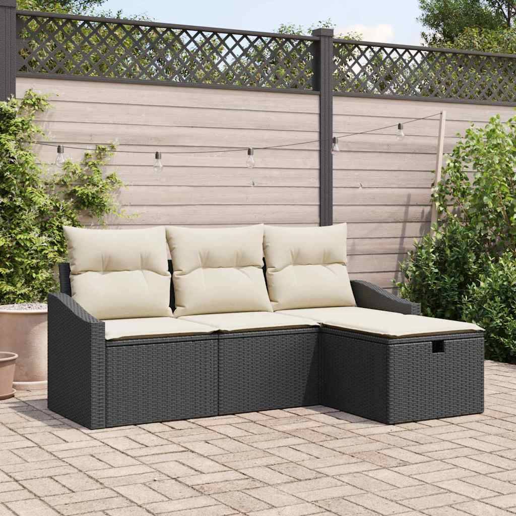 Salon de Jardin 4 Places Poly Rotin avec Coussins et Rangement pour Balcon Noir – ComfortXL Outdoor Living - Image 1