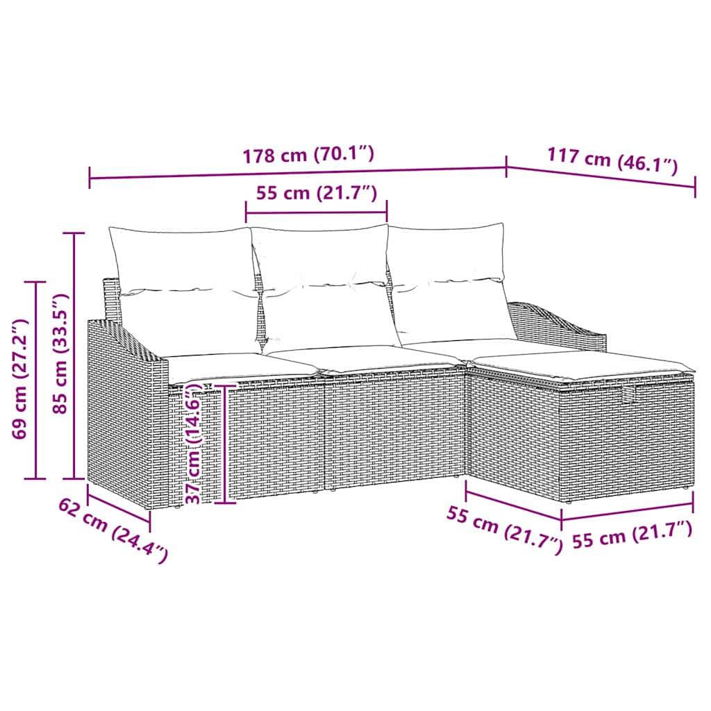 Salon de Jardin 4 Places Poly Rotin avec Coussins et Rangement pour Balcon Noir – ComfortXL Outdoor Living - Image 4