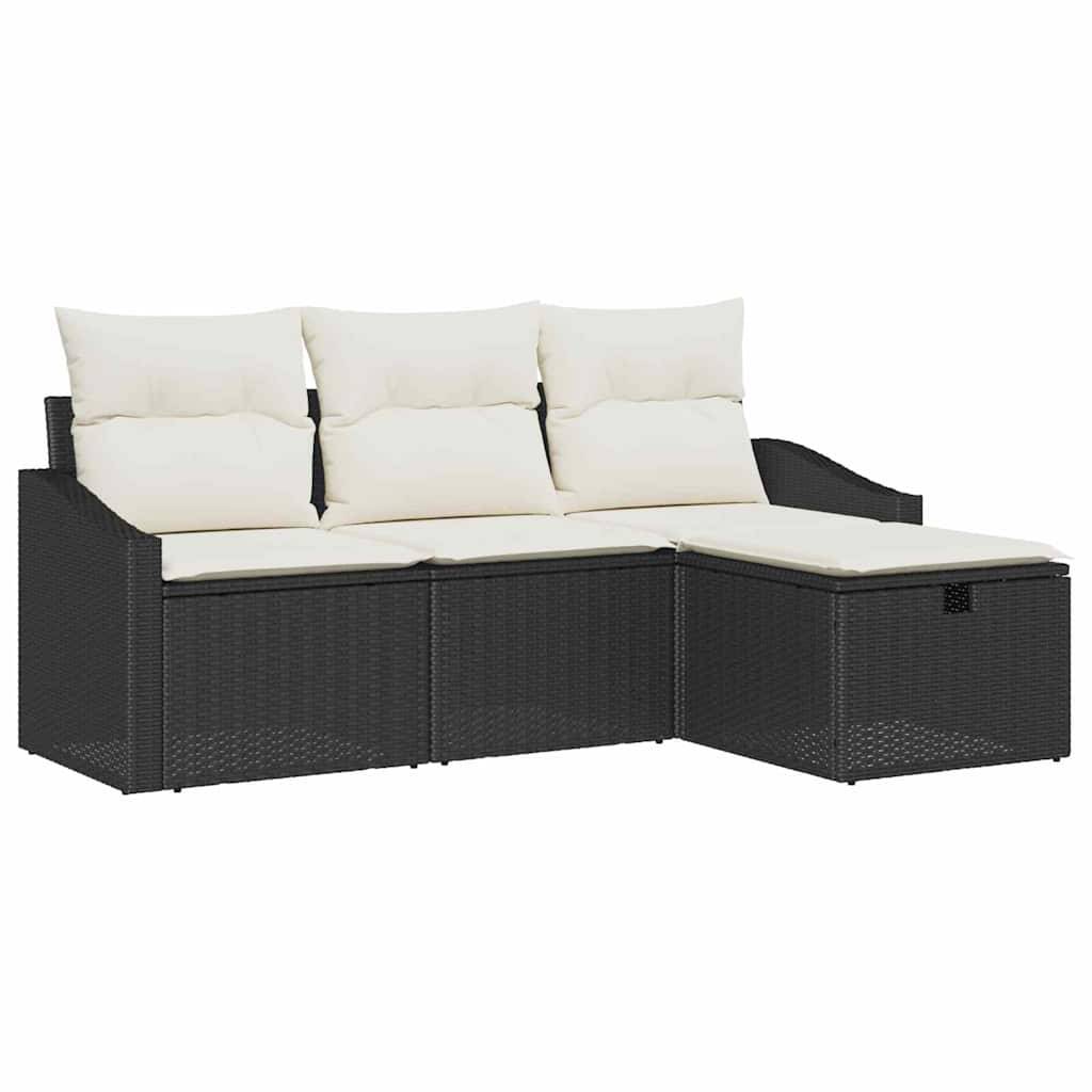 Salon de Jardin 4 Places Poly Rotin avec Coussins et Rangement pour Balcon Noir – ComfortXL Outdoor Living - Image 2