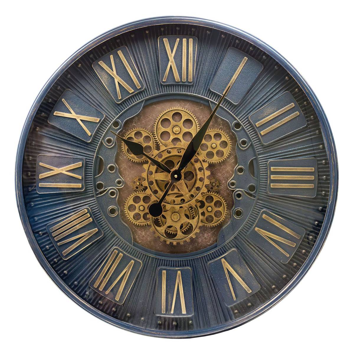 Antic Line Creations - Pendule en fer vitrée avec rouages 70 cm