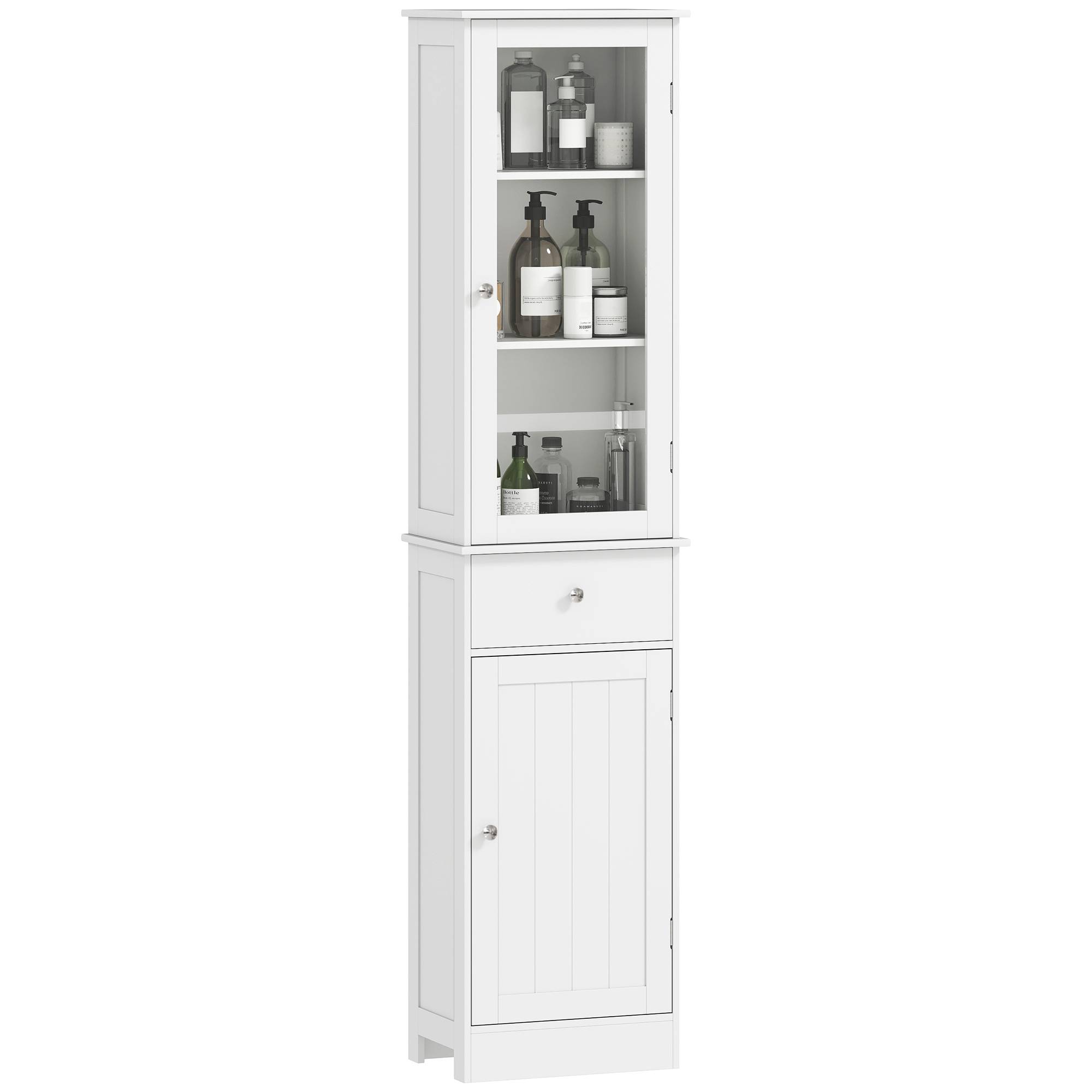 Sans Marque - kleankin Meuble Colonne Salle Bain Placard Porte Acrylique 2 étagères Placard Porte 1 étagère tiroir MDF Blanc - Image 1